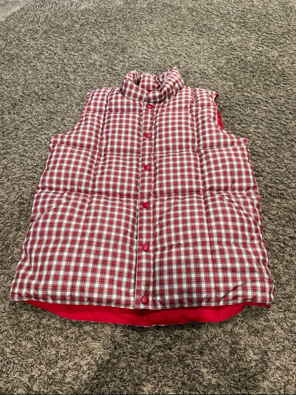 lands end red tartan plaid puffer vest women’s large